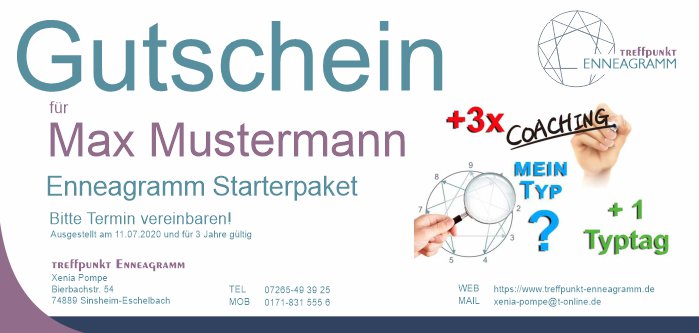 Gutschein für Typfindung + 3x Coaching + Teilnahme and 1 Typtag